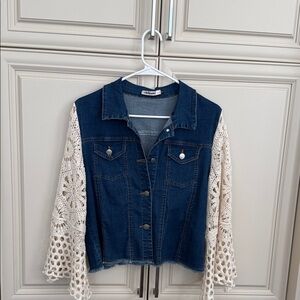 Origami Denim Jacket with Crochet Sleeves